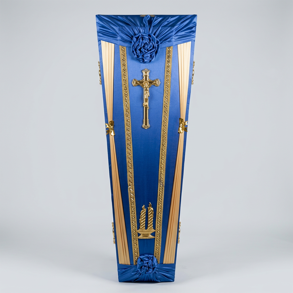 Sicriu funerar albastru cu ornamente aurii — Model ceremonial